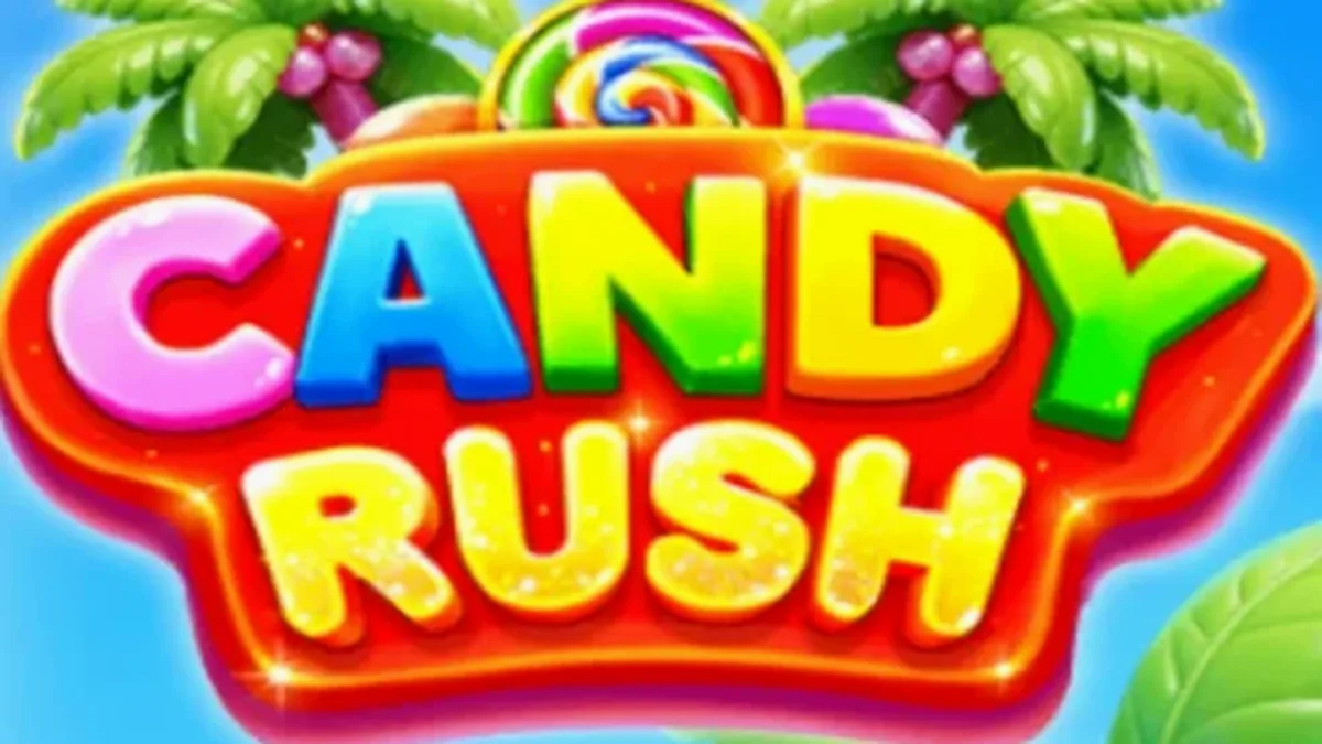 Candy Rush slot game colorful interface with candy symbols
